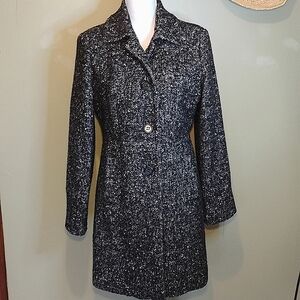 London Fog Women's Coat Wool Blend Black & White Tweed Lined Size  Small